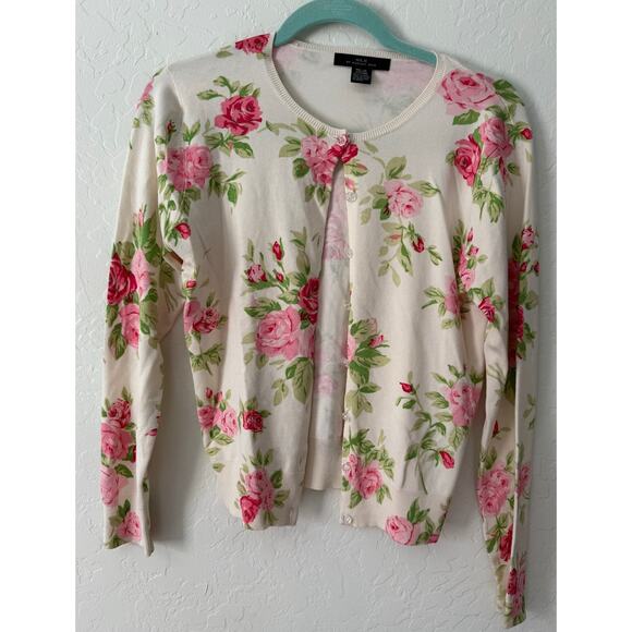 SILX by August Silk Pink Floral Rose Silk Blend Cardigan Size Medium - Picture 1 of 6